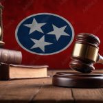 Justice gavel on Tennessee flag. Law and justice in Tennessee. Rights of citizens.